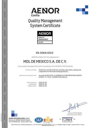ISO9001:2015 Quality Certificate MDL Mexico